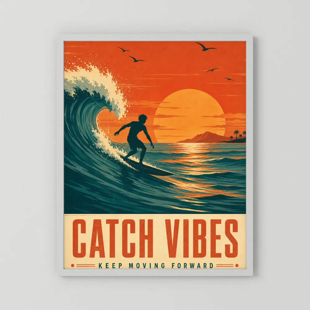 Catch Vibes – Retro Surfing Ocean Art Print