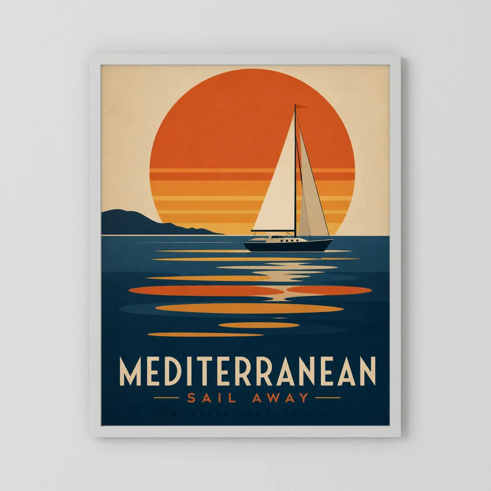 Mediterranean Sail Away Vintage Travel Poster Art Print