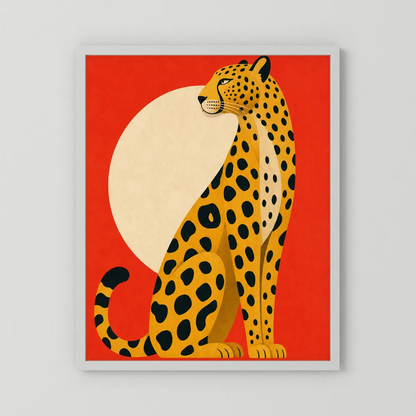 Mid-Century Modern Cheetah Red Sun Retro Art Print