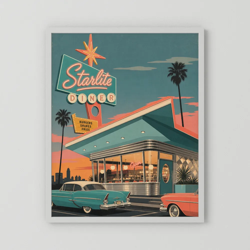 Starlite Diner Retro Americana Art Print