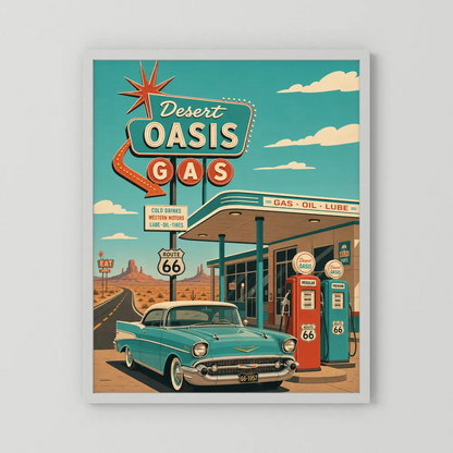 Desert Oasis Gas Station Route 66 Vintage Art Print