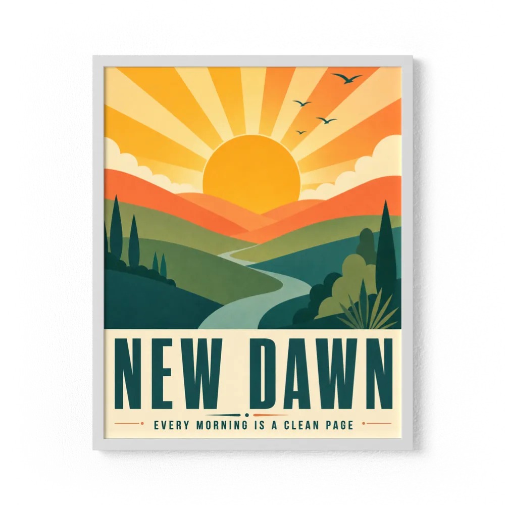 New Dawn – Retro Sunrise Landscape Art Print