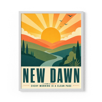 New Dawn – Retro Sunrise Landscape Art Print