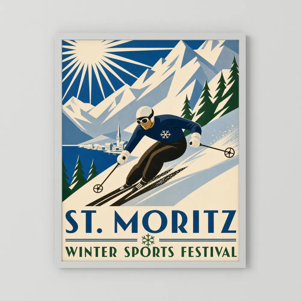 St. Moritz: Winter Sports Festival – Vintage Swiss Alps Ski Poster Print