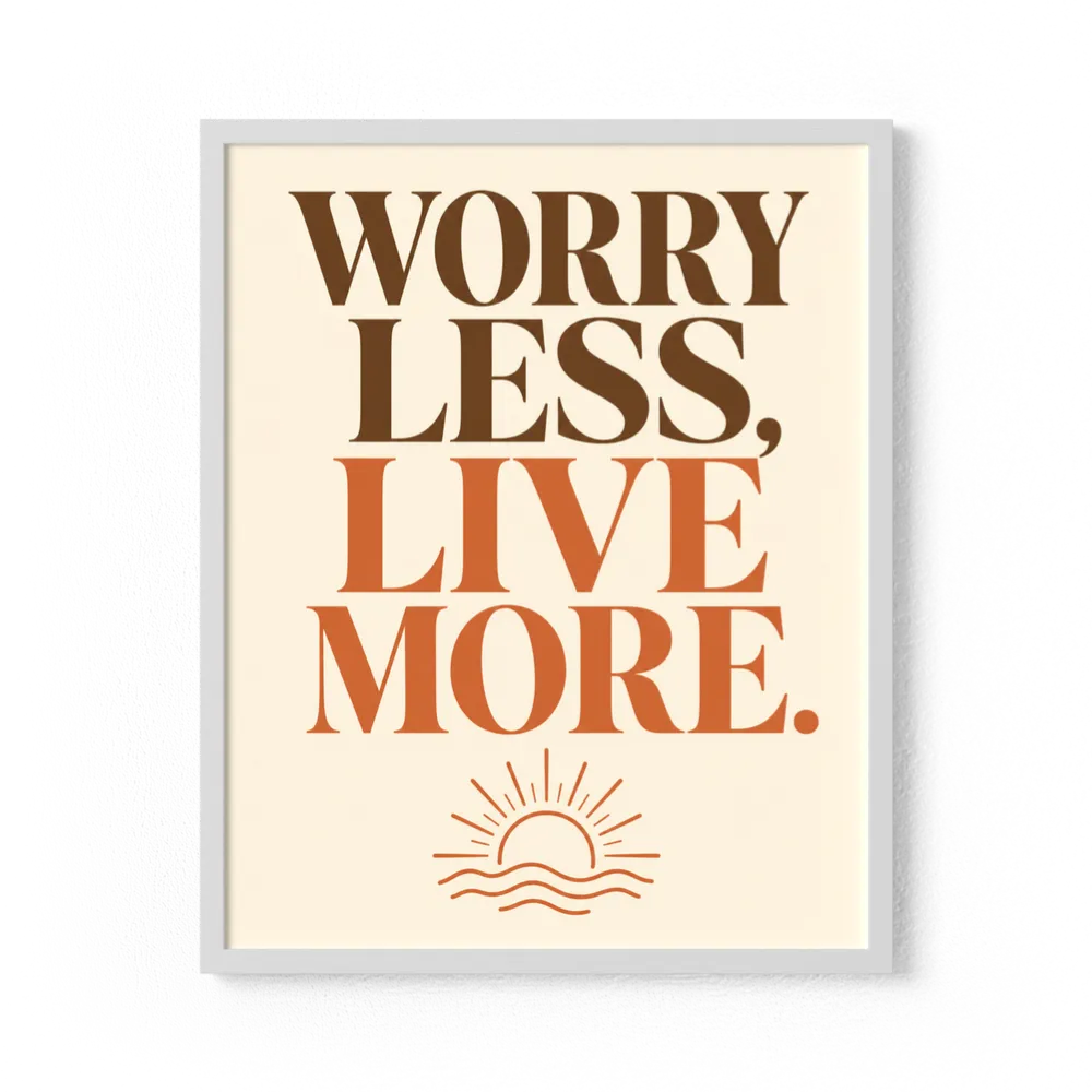 "Worry Less, Live More" Retro Sunset Art Print