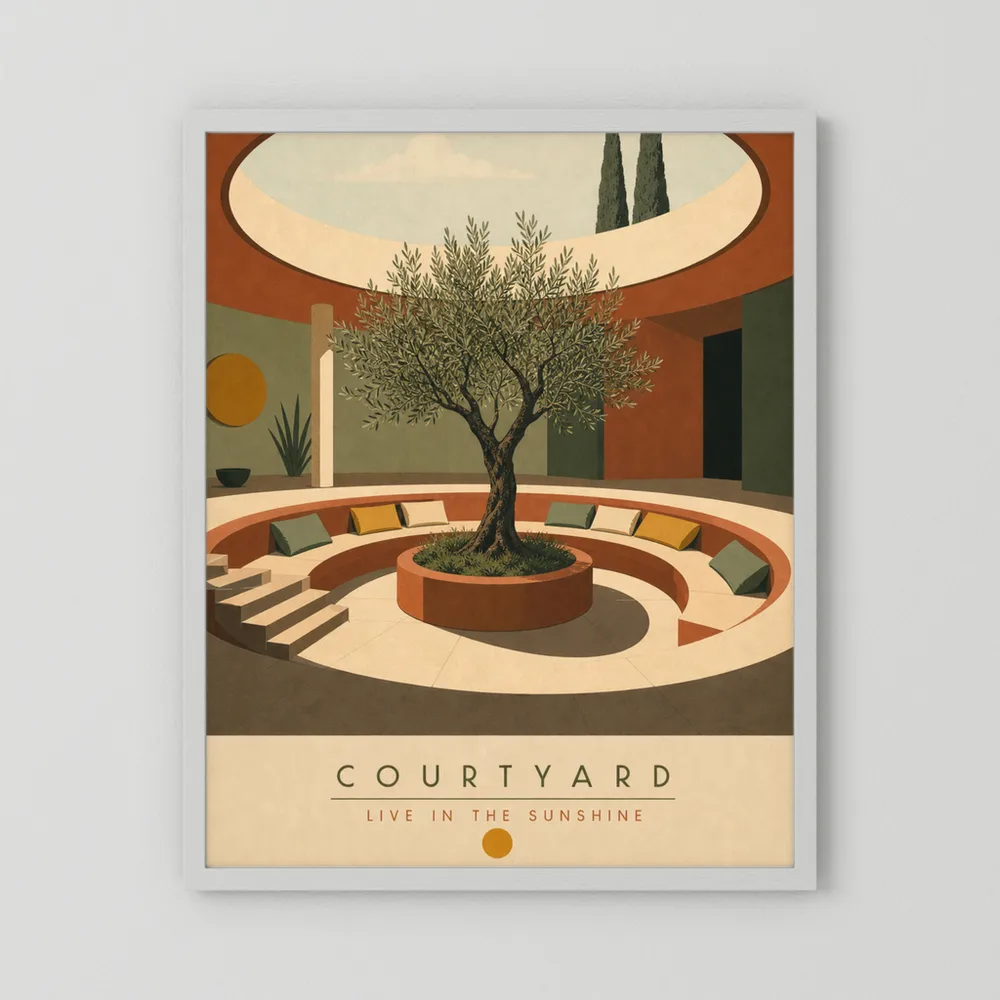 Courtyard Live In The Sunshine Olive Tree Art Print