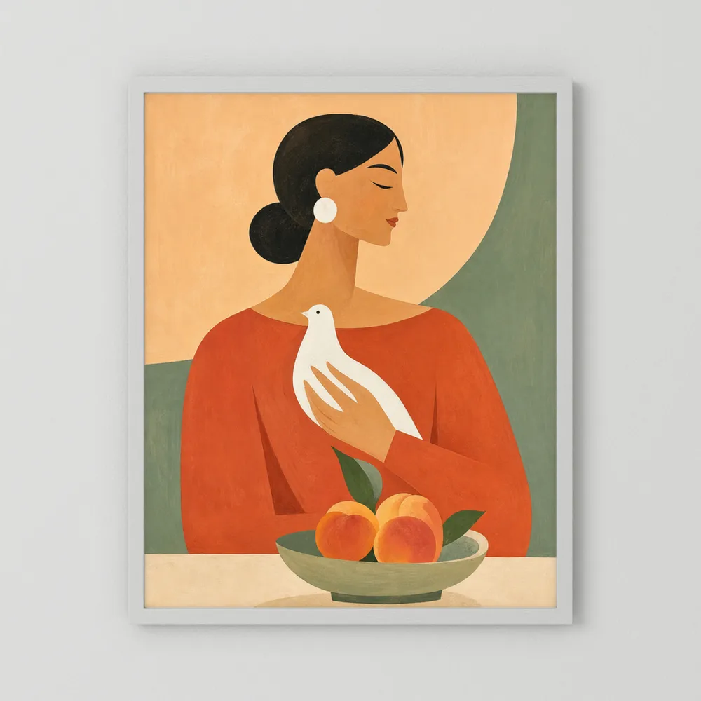 Woman Holding White Dove Minimalist Boho Art Print