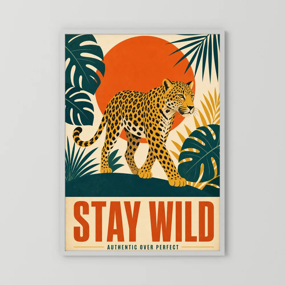 Stay Wild Leopard – Retro Jungle Art Print