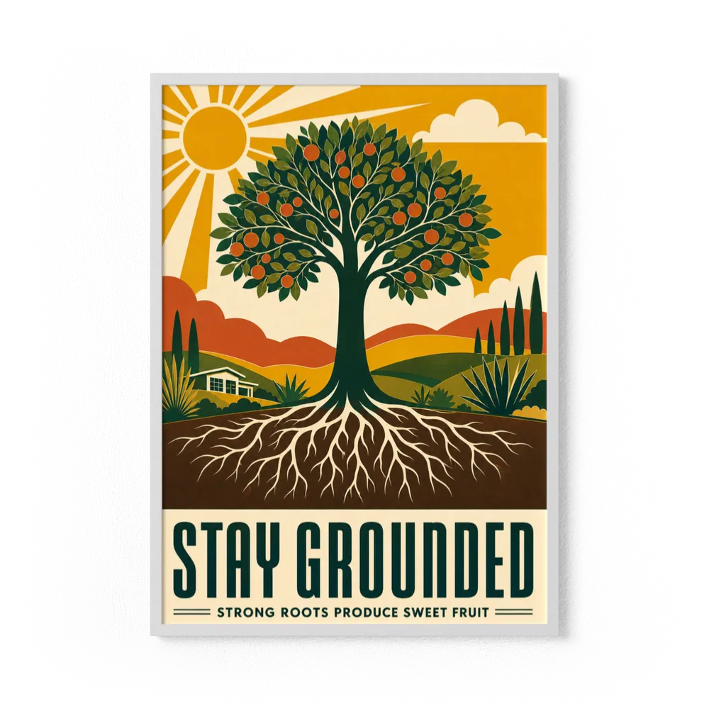 Stay Grounded – Retro Tree & Deep Roots Art Print
