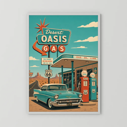 Desert Oasis Gas Station Route 66 Vintage Art Print