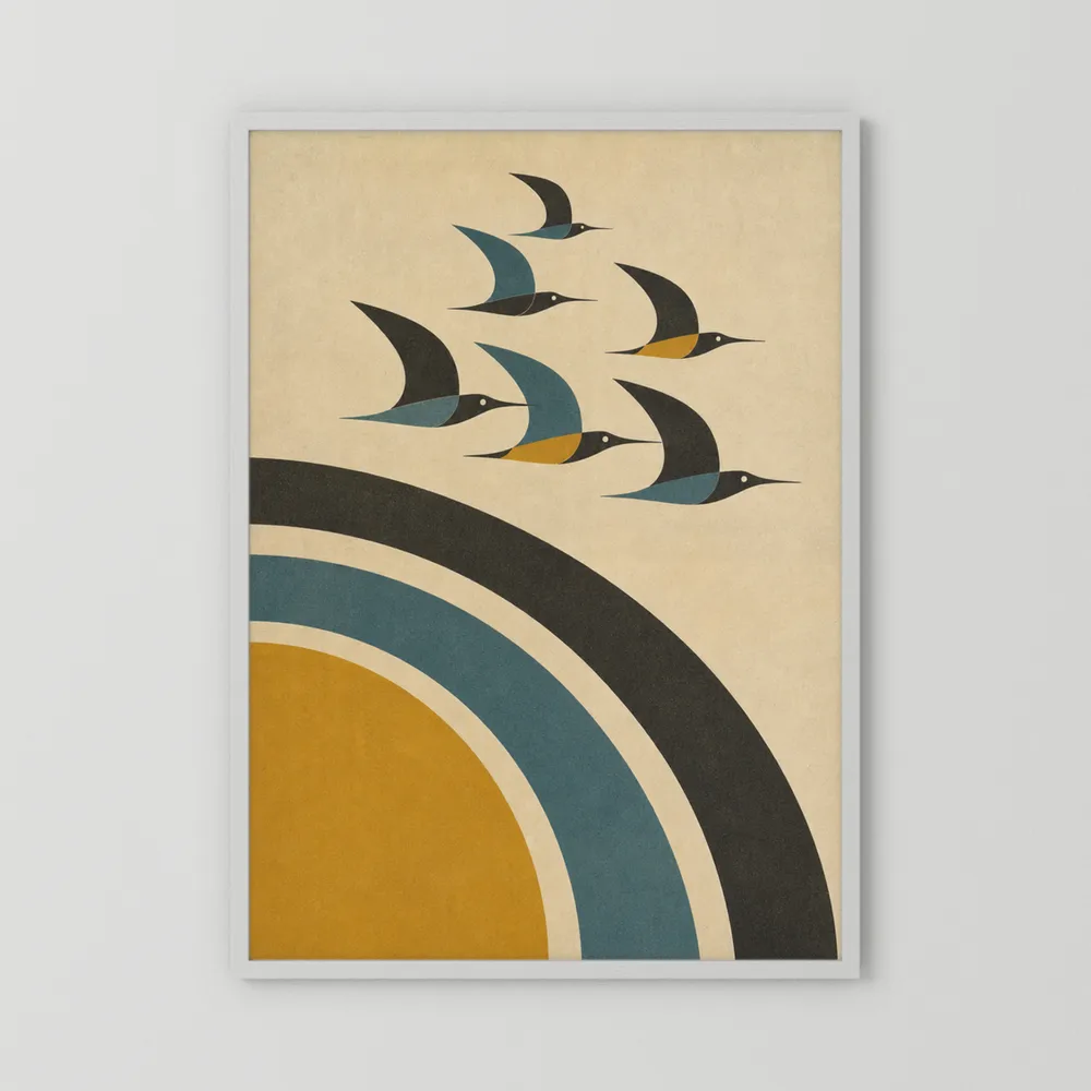 Mid-Century Modern Birds in Flight Abstract Art Print