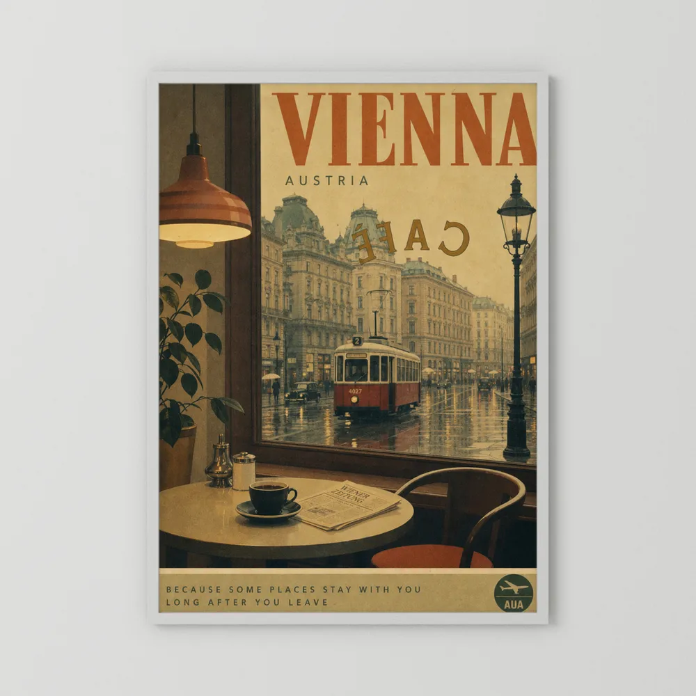 Vienna Austria Vintage Cafe Tram Travel Poster Art Print