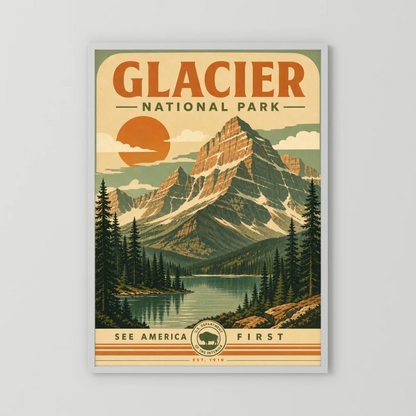 Glacier National Park Vintage Travel Poster Art Print