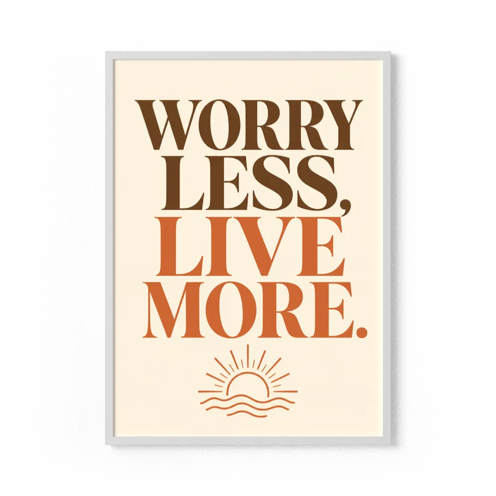 "Worry Less, Live More" Retro Sunset Art Print