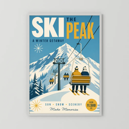 Ski The Peak Winter Getaway Retro Travel Art Print