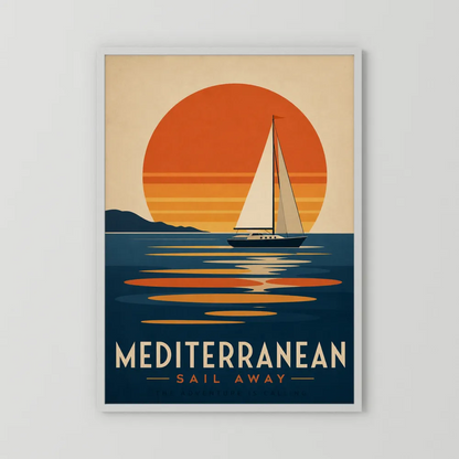 Mediterranean Sail Away Vintage Travel Poster Art Print