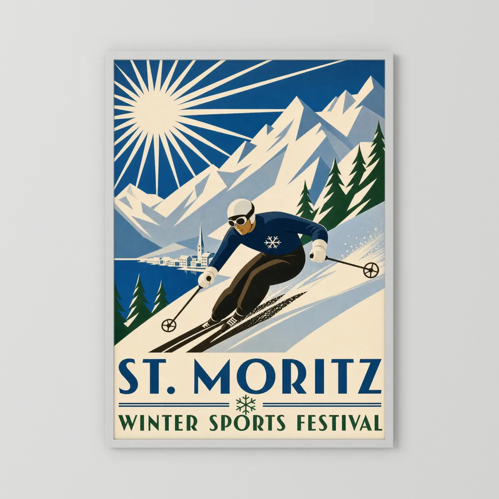 St. Moritz: Winter Sports Festival – Vintage Swiss Alps Ski Poster Print