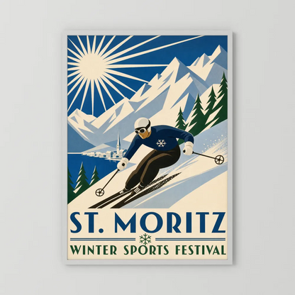 St. Moritz: Winter Sports Festival – Vintage Swiss Alps Ski Poster Print