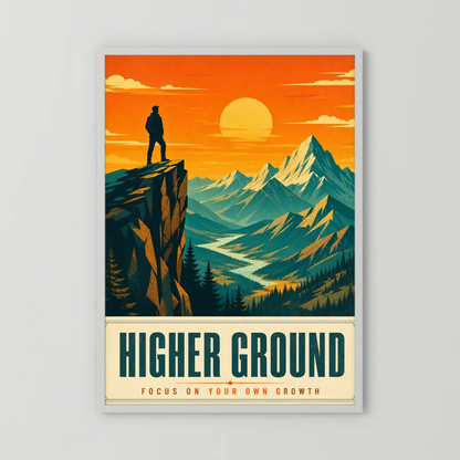 Higher Ground – Retro Mountain Landscape Art Print
