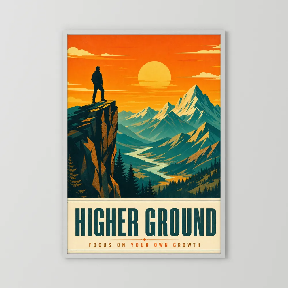 Higher Ground – Retro Mountain Landscape Art Print