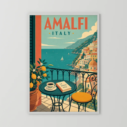 Amalfi Italy Coast Balcony Vintage Travel Poster Art Print