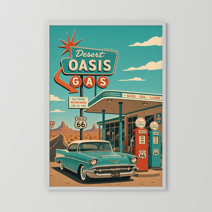 Desert Oasis Gas Station Route 66 Vintage Art Print