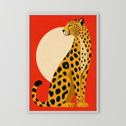 Mid-Century Modern Cheetah Red Sun Retro Art Print