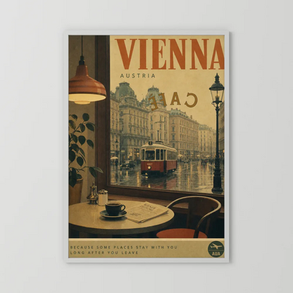 Vienna Austria Vintage Cafe Tram Travel Poster Art Print