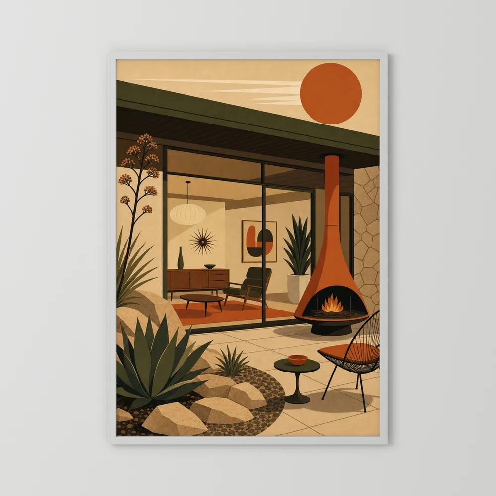 Mid-Century Modern Desert Oasis Art Print