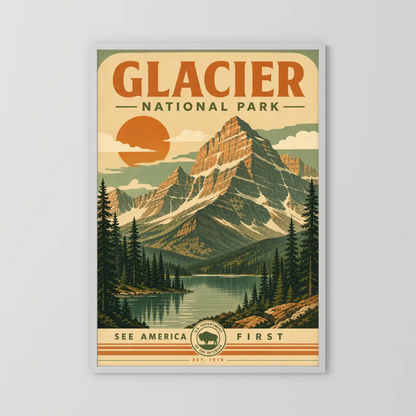 Glacier National Park Vintage Travel Poster Art Print