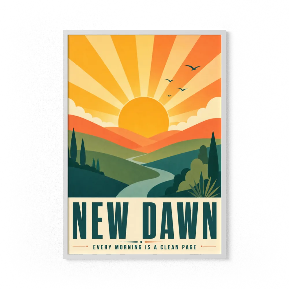 New Dawn – Retro Sunrise Landscape Art Print