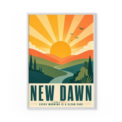 New Dawn – Retro Sunrise Landscape Art Print