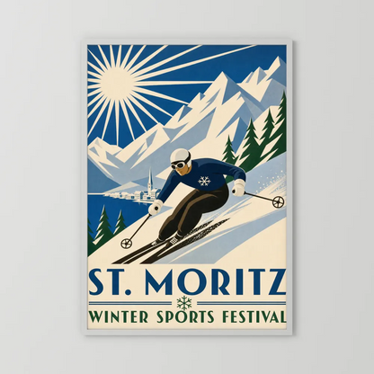 St. Moritz: Winter Sports Festival – Vintage Swiss Alps Ski Poster Print
