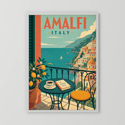 Amalfi Italy Coast Balcony Vintage Travel Poster Art Print