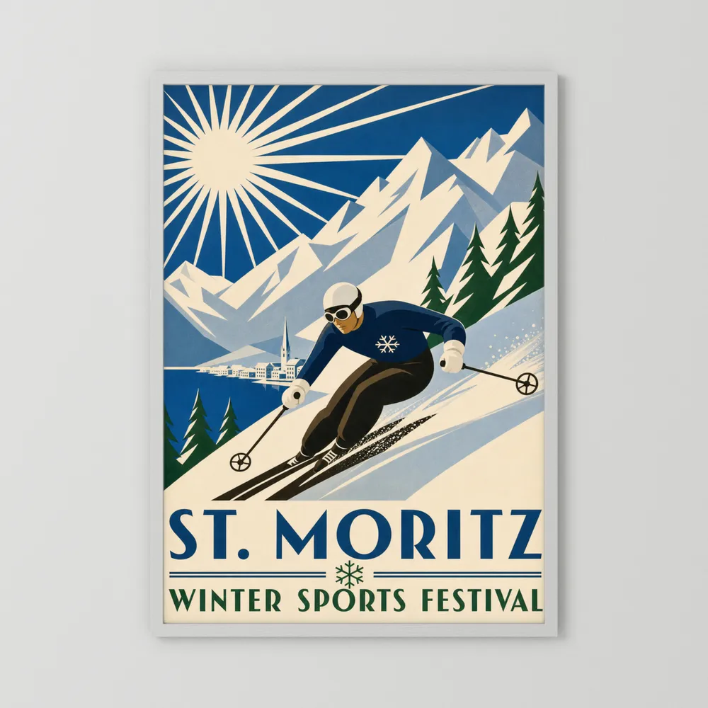 St. Moritz: Winter Sports Festival – Vintage Swiss Alps Ski Poster Print