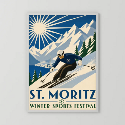 St. Moritz: Winter Sports Festival – Vintage Swiss Alps Ski Poster Print