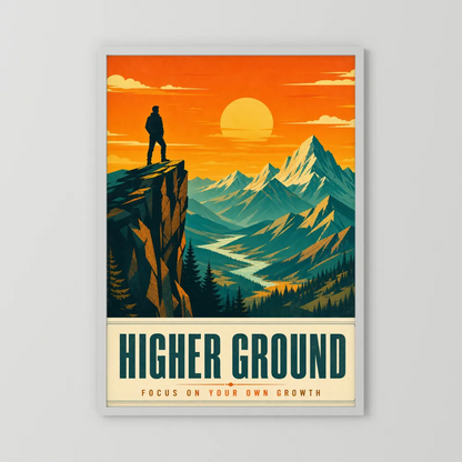 Higher Ground – Retro Mountain Landscape Art Print
