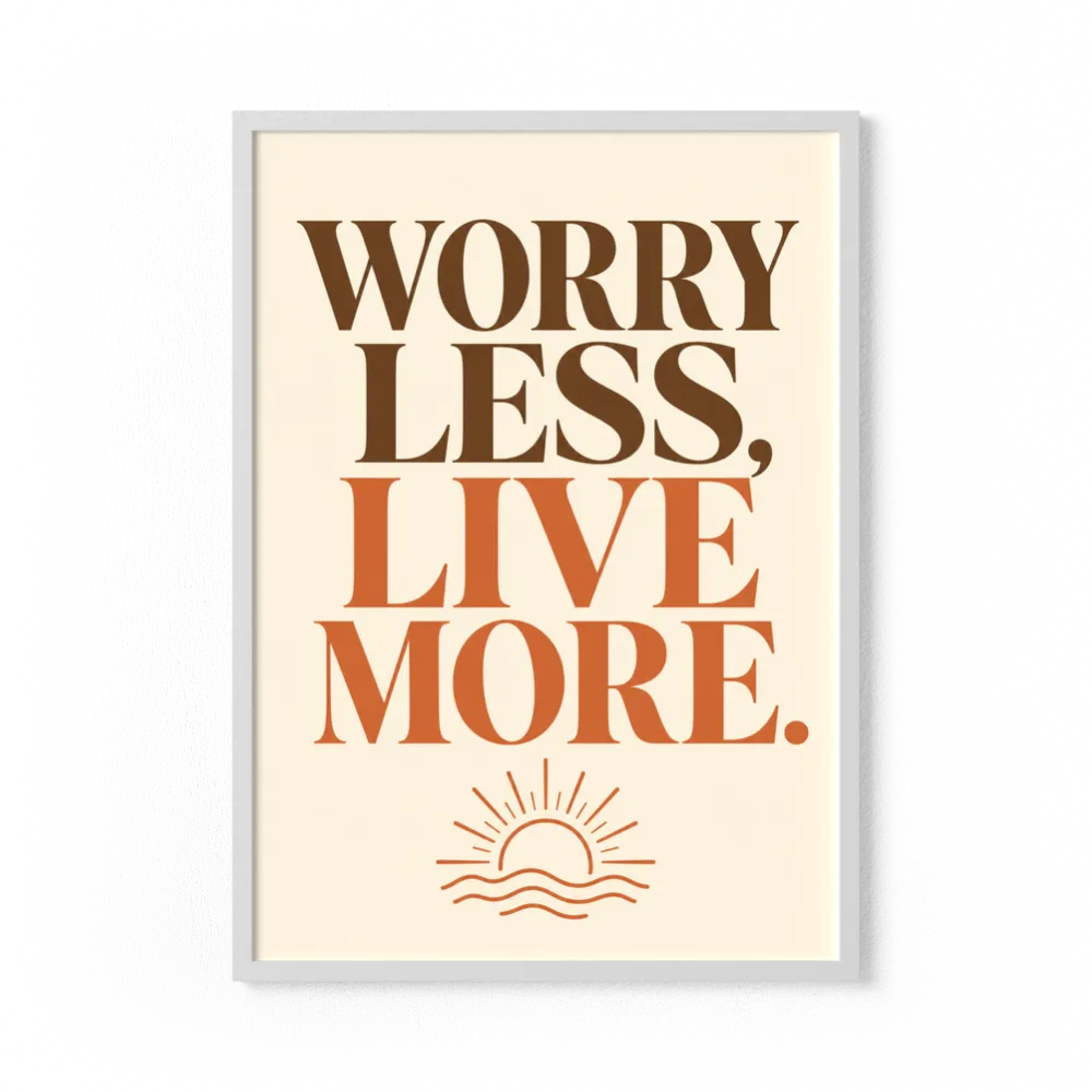 "Worry Less, Live More" Retro Sunset Art Print