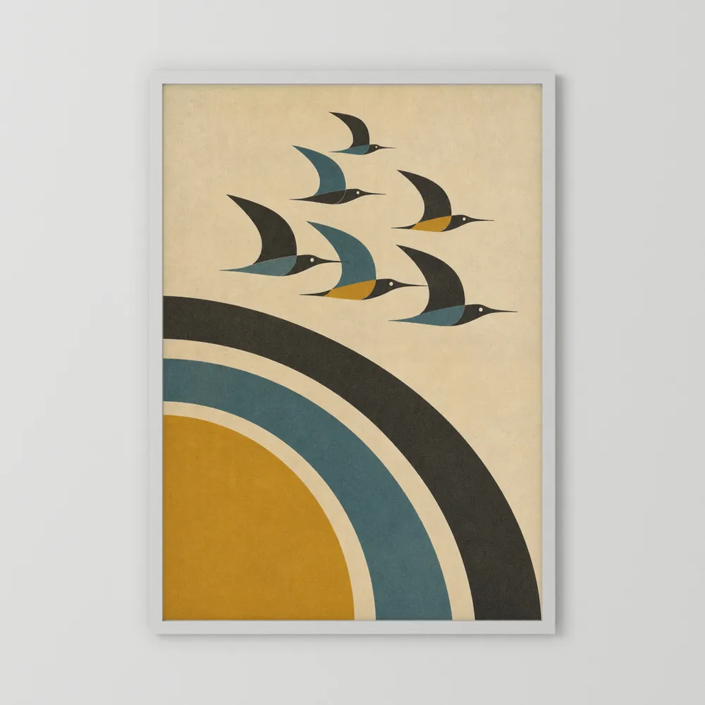 Mid-Century Modern Birds in Flight Abstract Art Print