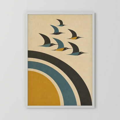 Mid-Century Modern Birds in Flight Abstract Art Print
