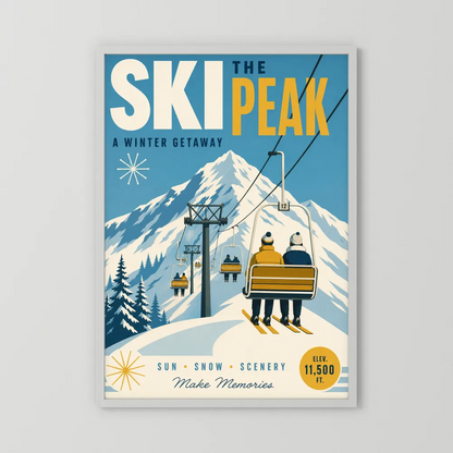 Ski The Peak Winter Getaway Retro Travel Art Print