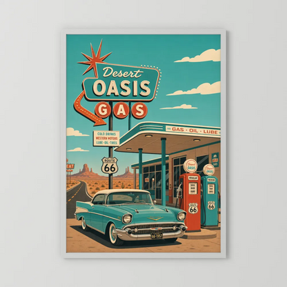 Desert Oasis Gas Station Route 66 Vintage Art Print
