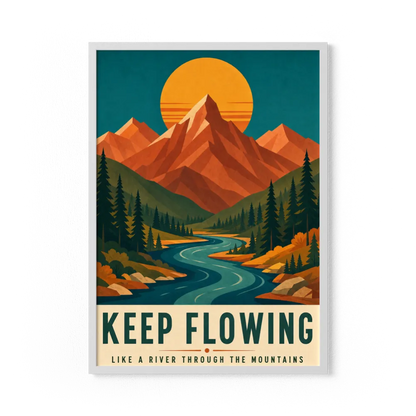 Keep Flowing – Retro Mountain & River Art Print