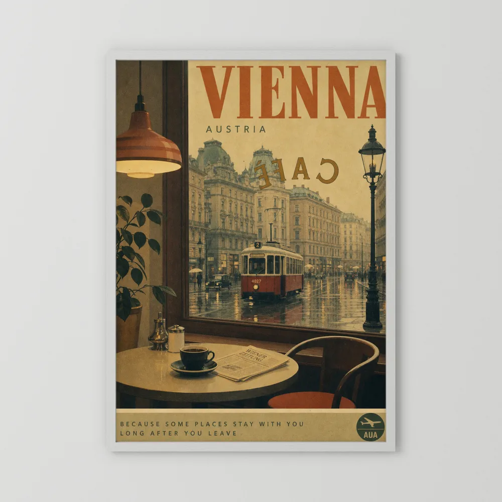 Vienna Austria Vintage Cafe Tram Travel Poster Art Print