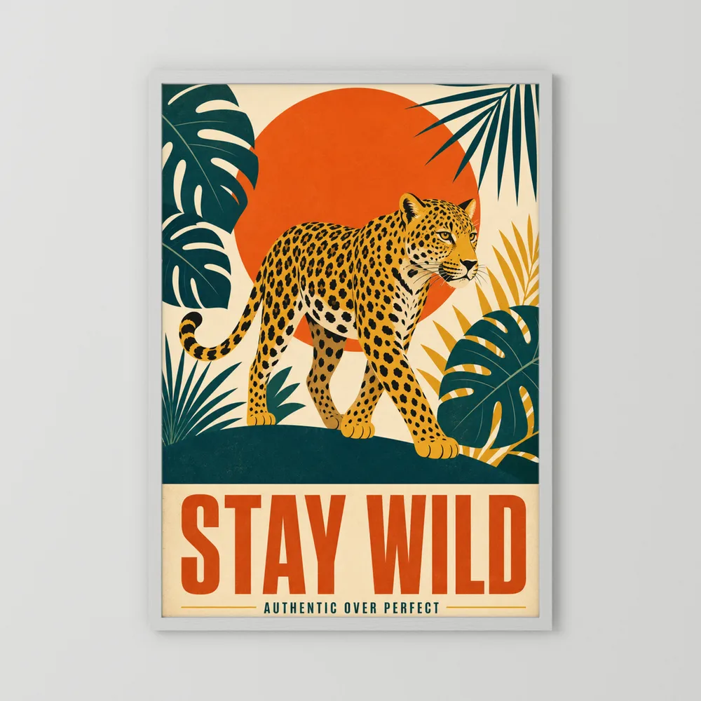 Stay Wild Leopard – Retro Jungle Art Print