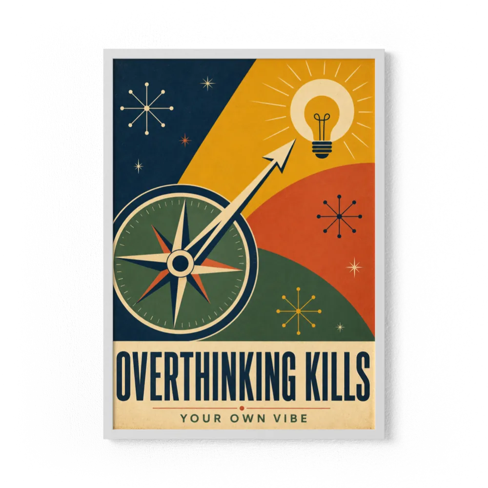 Overthinking Kills – Retro Compass & Idea Art Print