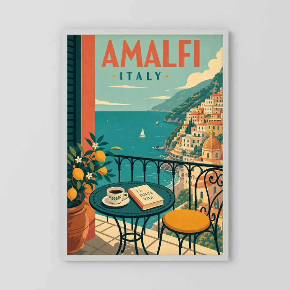 Amalfi Italy Coast Balcony Vintage Travel Poster Art Print