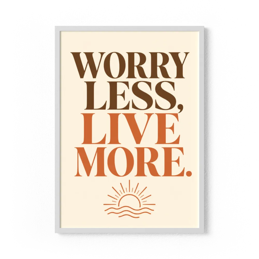 "Worry Less, Live More" Retro Sunset Art Print