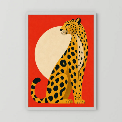 Mid-Century Modern Cheetah Red Sun Retro Art Print