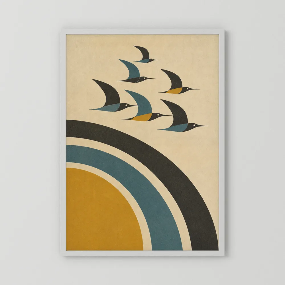 Mid-Century Modern Birds in Flight Abstract Art Print